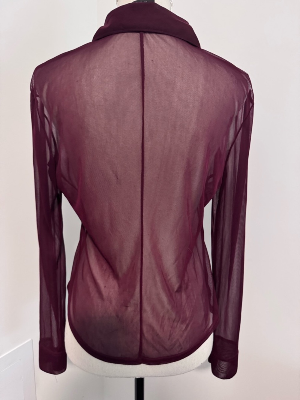Anxiety Cafe Burgundy Sheer Collared Long Sleeve Button Down VTG Top Blouse M - Picture 4 of 11